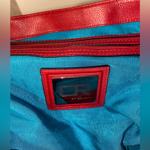 Leather Bag ORYANY Red Pebble Leather Satchel Bag Adj Strap Metal Hardware - Picture 15 of 16